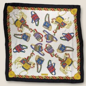 Salvatore Ferragamo 100% Silk Scarf Foulard Made in Italy Vintage 90s Equestrian